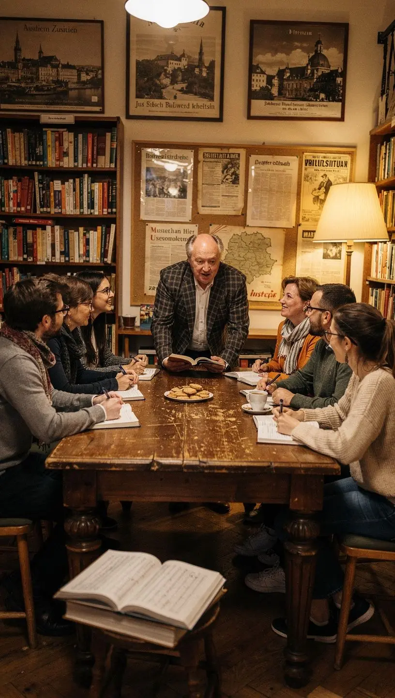Ein Plakat fГјr eine bevorstehende TheaterauffГјhrung, die in der Buchhandlung beworben wird.